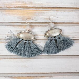 Nakamol Boho Chic Fringe Silver and Gray Tassel Earrings New!